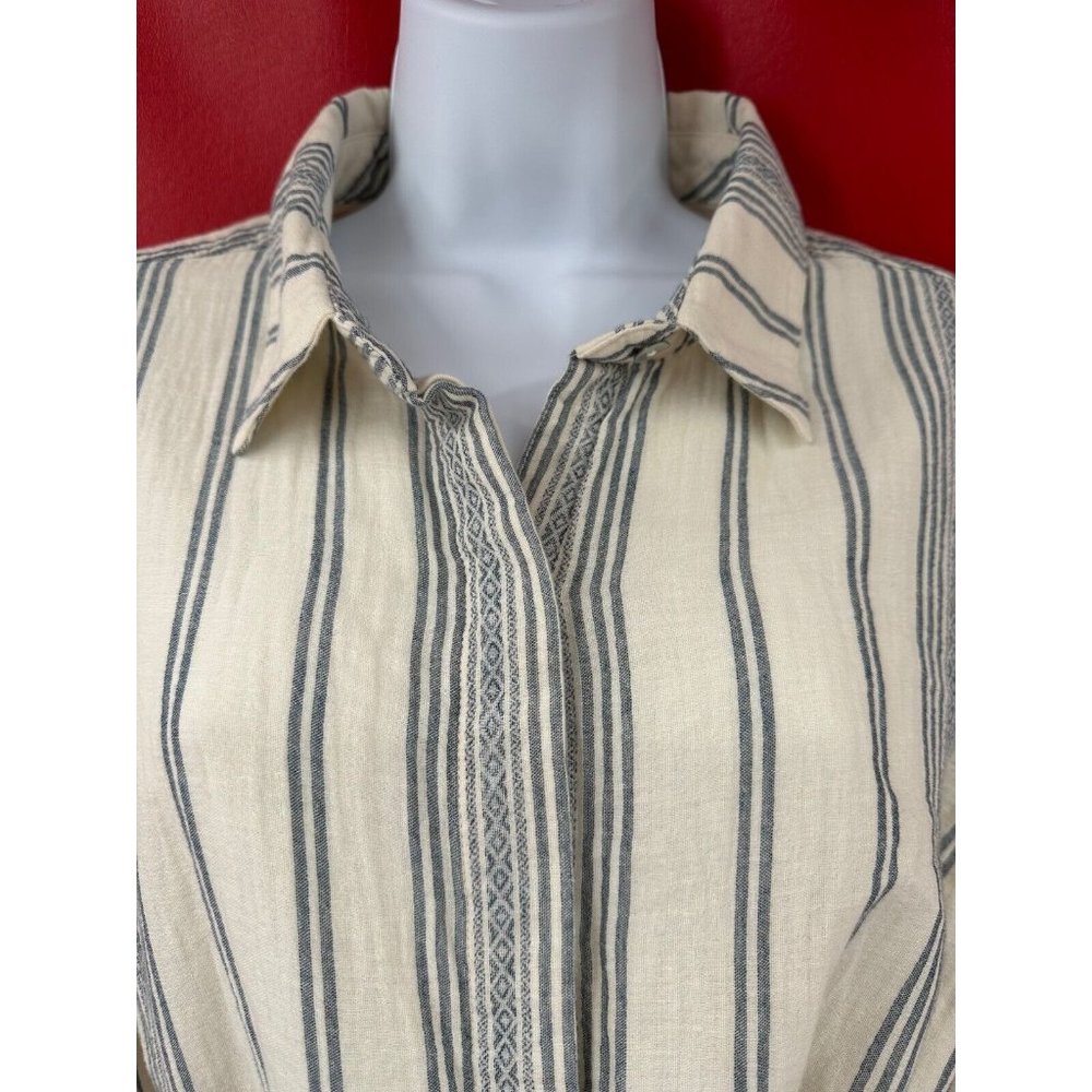 Faherty Dream Gauze Organic Cotton Iris In Cream Tidal Wave Dobby Dress Sz L NWT - Picture 5 of 15